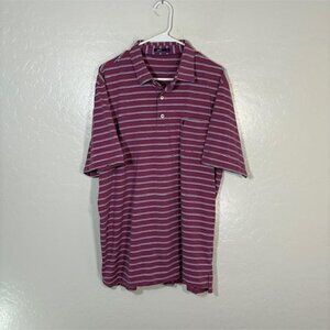Johnnie-O Polo Shirt Mens XL Pink Blue Stripe Pocket Made Korea Golf Casual